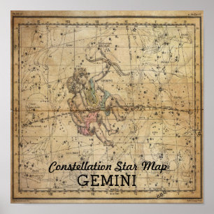 Poster Carte des étoiles de la constellation des jumeaux 