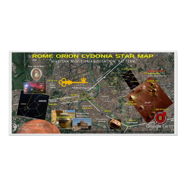 Poster Carte des étoiles Rome Cydonia Orion (Devant)