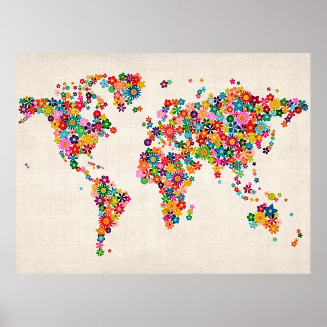 Poster Carte des fleurs de la carte du monde (Devant)