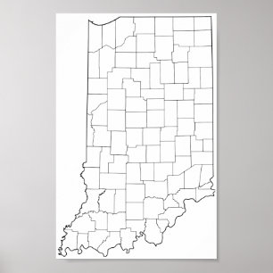 Poster Carte des grandes lignes des comtés de l'Indiana