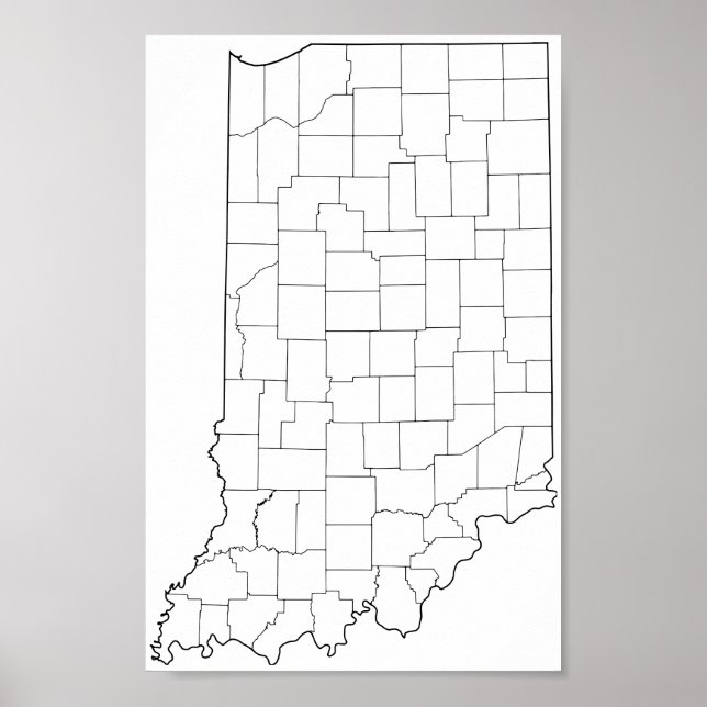 Poster Carte des grandes lignes des comtés de l'Indiana (Devant)