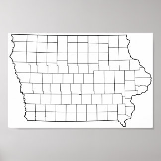 Poster Carte des grandes lignes des comtés de l'Iowa