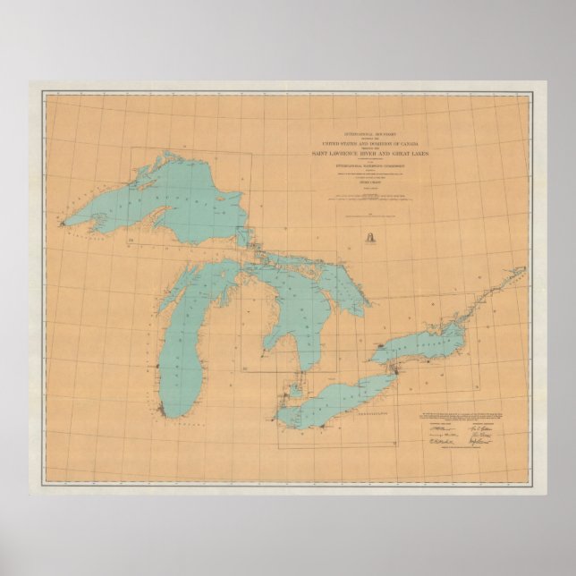 Poster Carte des Grands Lacs vintages (1915) (Devant)