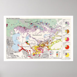 Poster Carte des groupes ethniques en Asie 1993
