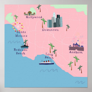 Poster Carte des icônes de Los Angeles