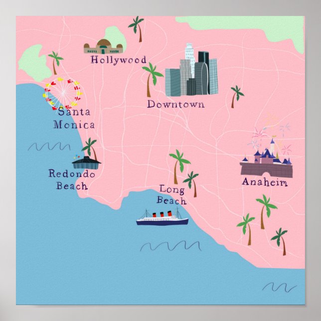 Poster Carte des icônes de Los Angeles (Devant)
