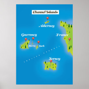 Poster Carte des îles Anglo-Normandes affiche.