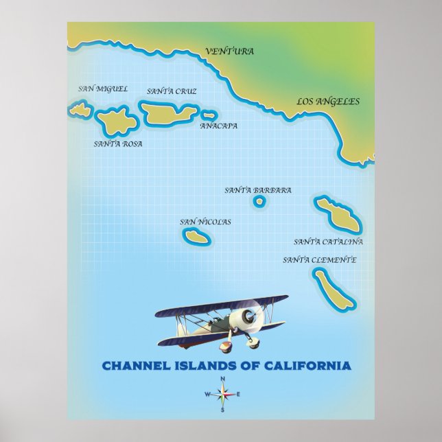 Poster Carte des îles Anglo-Normandes de Californie (Devant)