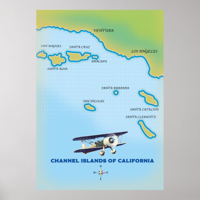 Poster Carte des îles Anglo-Normandes de Californie (Devant)