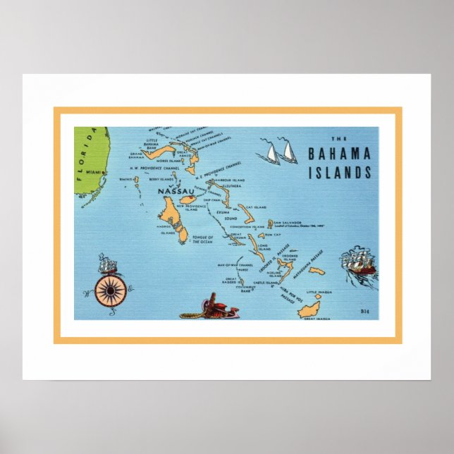 Poster Carte des îles Bahamas 18x24 (Devant)