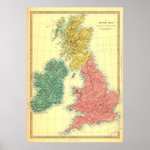 Poster Carte des îles britanniques vintages