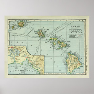 Poster Carte des îles de l'Ancien Hawaï (1921) Hawaï Vint