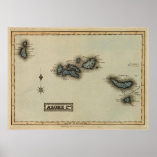 Poster Carte des îles des Açores vintages (1823)