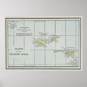 Poster Carte des îles des Açores vintages (1901)