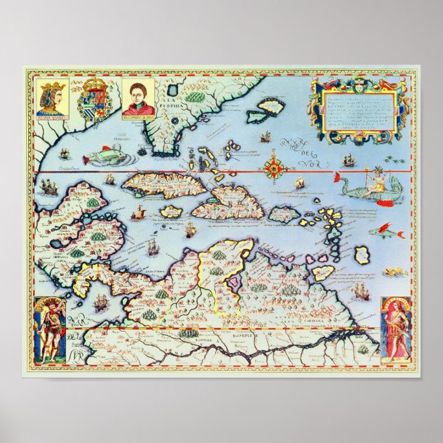 Poster Carte des îles des Caraïbes (Devant)