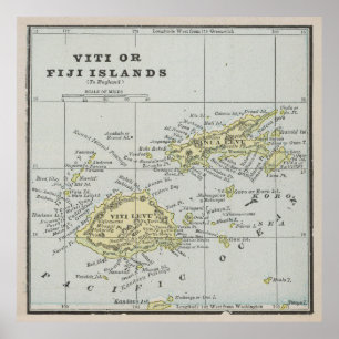 Poster Carte des îles Fidji Vintages (1901)