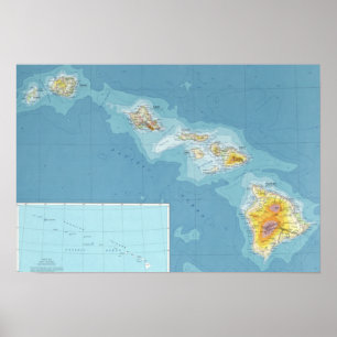 Poster Carte des îles Hawaiiennes