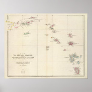 Poster Carte des îles Leeward