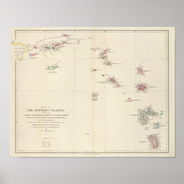 Poster Carte des îles Leeward (Devant)