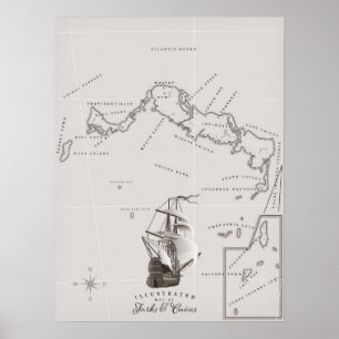 Poster Carte des îles Turques et Caïques
