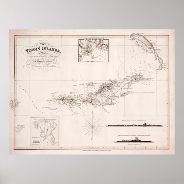 Poster Carte des îles Vierges anciennes (1821) (Devant)