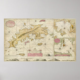 Poster Carte des îles Vierges de Saint-Thomas 1719 van Ke