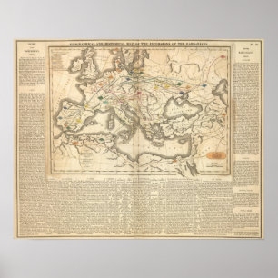 Poster Carte des incursions des barbares
