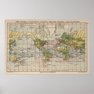 Poster Carte des itinéraires de navigation vintages (1914