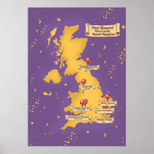 Poster Carte des lieux les plus hantés du Royaume-Uni.