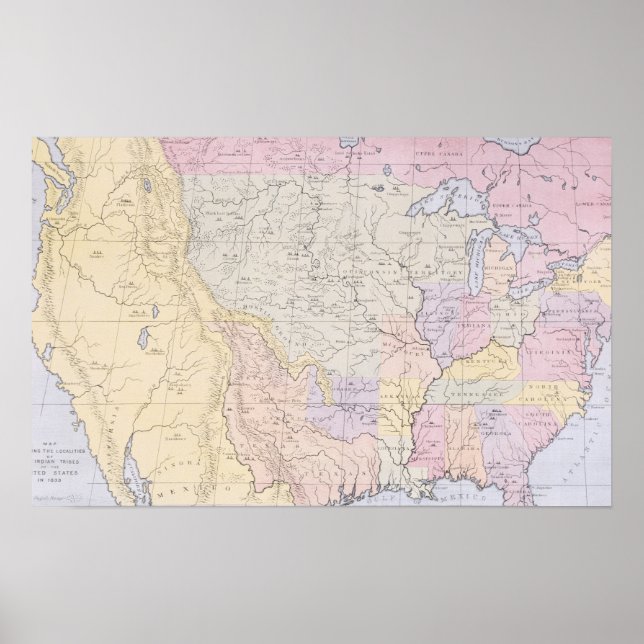 Poster Carte des localités des tribus indiennes (Devant)