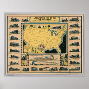 Poster Carte des locomotives des États-Unis