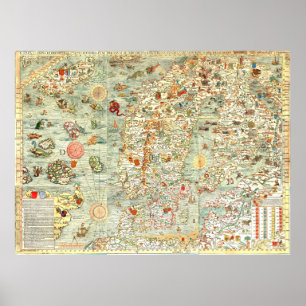 Poster Carte des loisirs de la vieille Europe
