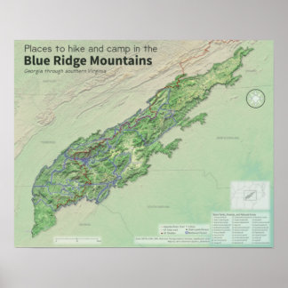 Poster Carte des montagnes du sud de Blue Ridge