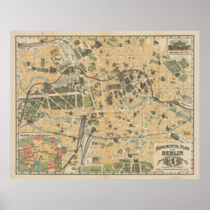 Poster Carte des monuments vintages de Berlin Allemagne (