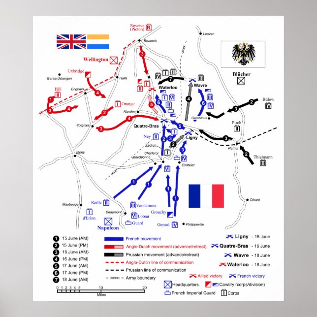 Poster Carte des mouvements stratégiques de la campagne W (Devant)