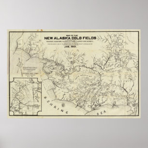 Poster Carte Des Nouveaux Champs Gold De L'Alaska