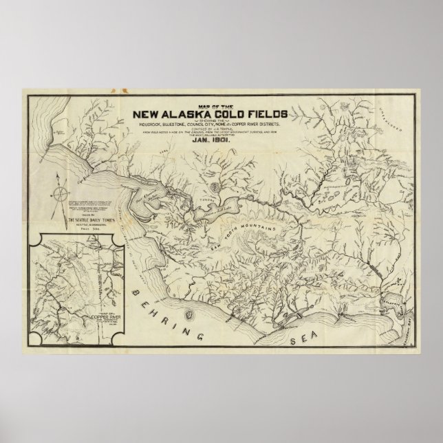 Poster Carte Des Nouveaux Champs Gold De L'Alaska (Devant)