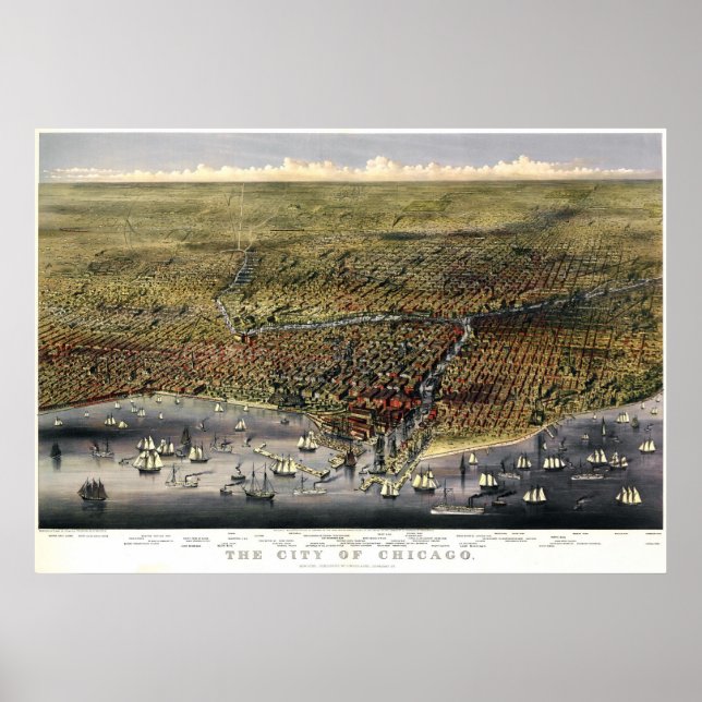 Poster Carte des oiseaux de Chicago - 1874 (Parsons & Atw (Devant)