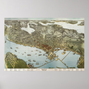 Poster Carte des oiseaux de Seattle - 1891 (Koch) BigMapB