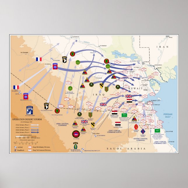 Poster Carte des opérations terrestres de l'opération Tem (Devant)