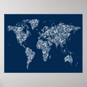 Poster Carte des papillons de la carte du monde