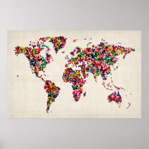 Poster Carte des papillons de la carte du monde