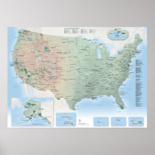Poster Carte des parcs nationaux des États-Unis