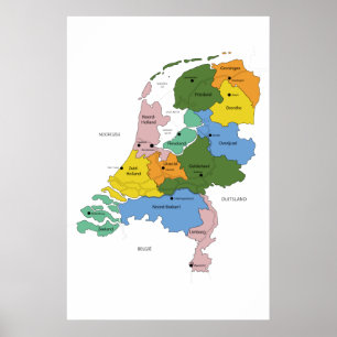 Poster Carte des Pays-Bas