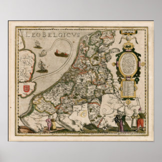 Poster Carte des Pays-Bas 1617 - Leo Belgicus