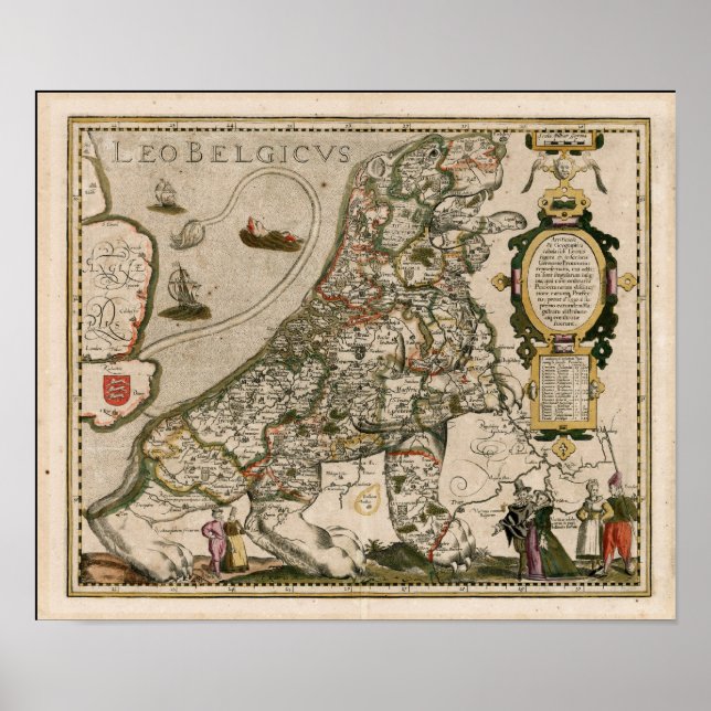 Poster Carte des Pays-Bas 1617 - Leo Belgicus (Devant)