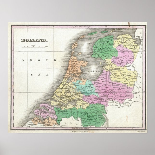 Poster Carte des Pays-Bas 1727 - par Anthony Finley (Devant)
