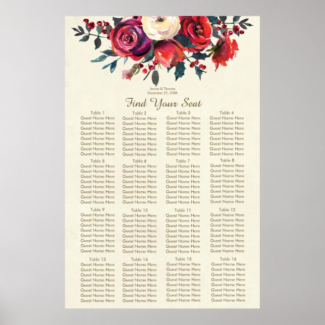 Poster carte des places de noces de noël (Devant)