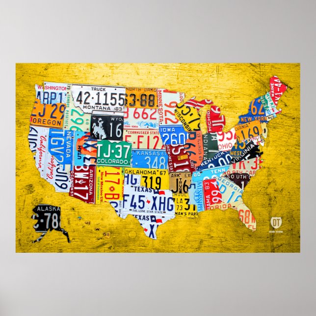 Poster Carte des plaques de licence des États-Unis sur le (Devant)