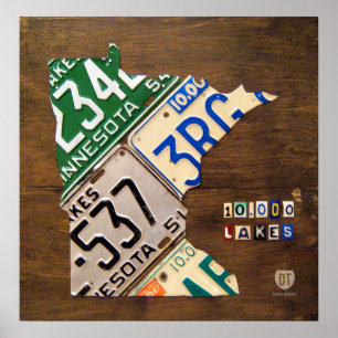 Poster Carte des plaques de licence du Minnesota Imprimer